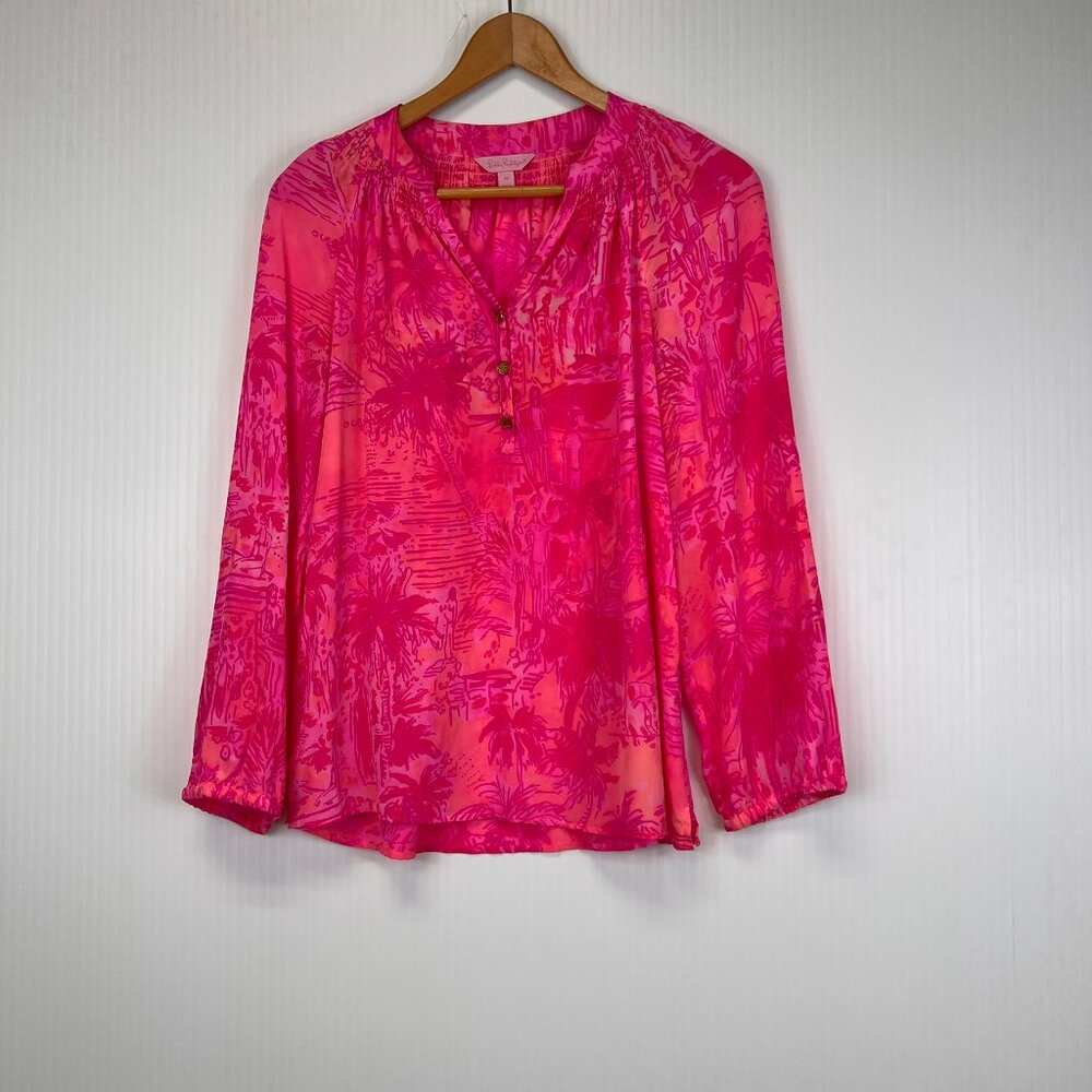 Lilly Pulitzer Blouse Women Extra Small Elsa Silk Rule Breakers Work Party Core
